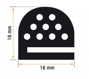 Burlete 16x16mm Perfil Caucho Negro (1 metro)