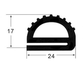 Burlete 24x17mm Perfil Caucho Negro (1m)
